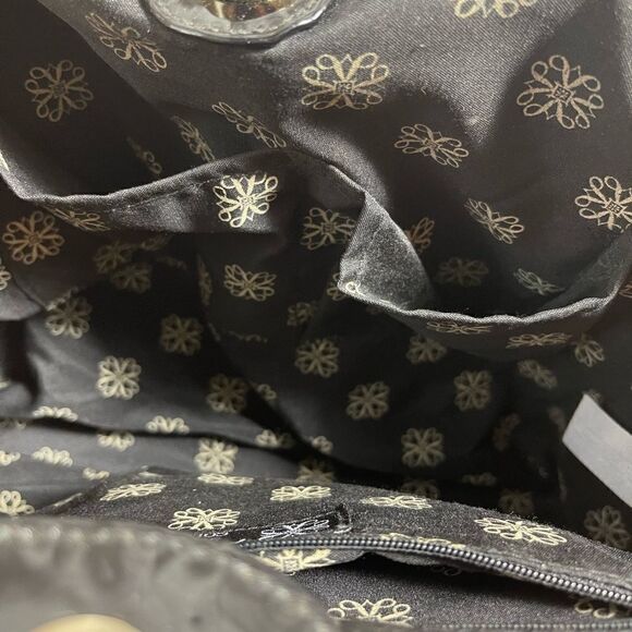 Avon the collection black velour and patent handbag bag with gold accents. - Picture 7 of 11